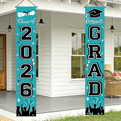 Image of Graduation Banner Class of 2026, Teal Graduation Decorations 2026 Porch Banner, Congrats Grad Decorations for Door and Porch Party Supplies