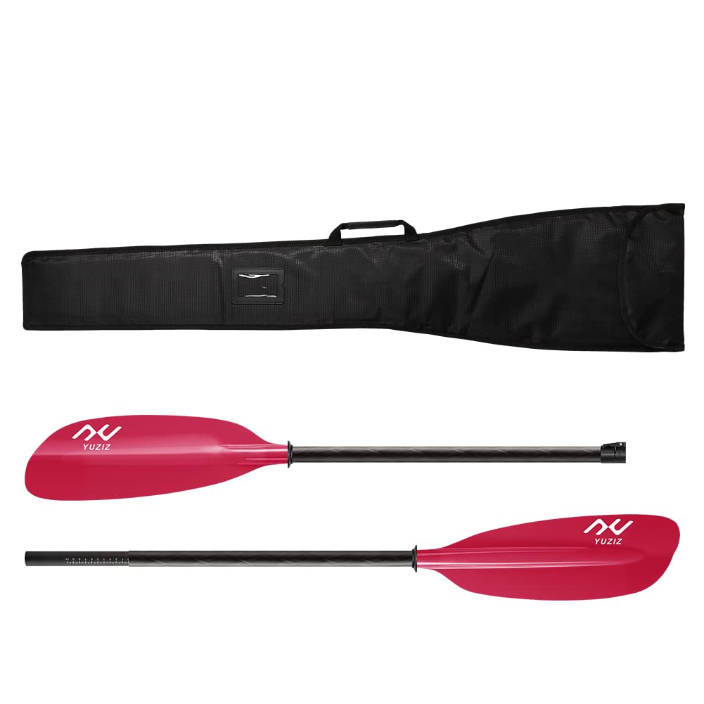 YUZIZ Kayak Paddle and Paddle Bag for Touring Kayaking in Ocean,River,Lake,Carbon Shaft with Plastic Adjuster and Fiberglass Blade (Rosy,205cm-215cm)