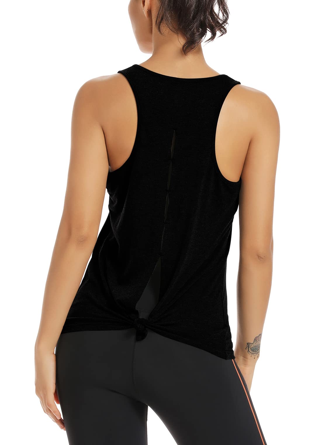 Muzniuer Womens Yoga Workout Tops-Cute Open Back Running Gym Activewear Sports Shirt for Women