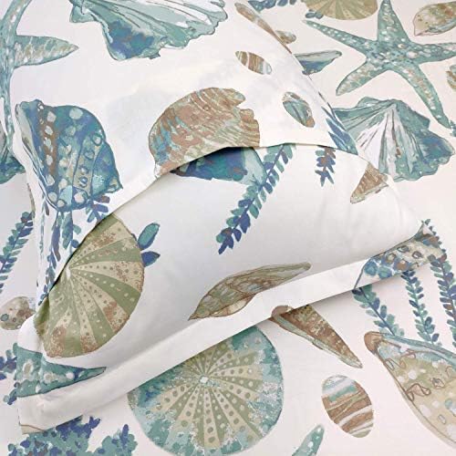 USTIDE 3-Piece Nautical Duvet Cover Set Double Beach Theme Duvet Covers Seaside Ocean Seashell Bedding Kids Children Bedding 100% Cotton Hypoallergenic