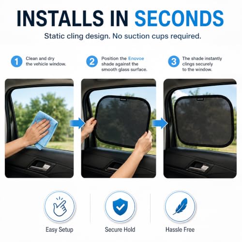 Image of Enovoe Car Window Shade - (2 Pack) - 21 inchx14 inch Cling Sunshade for Car Windows - Sun, Glare and UV Rays Protection for Your Child - Baby Side Window Car Sun Shades