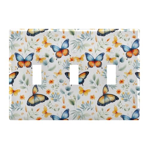 Light Switch Cover Butterfly Rose Floewr Spring Wall Plates for Electrical Outlets 3 Gang 202b3360