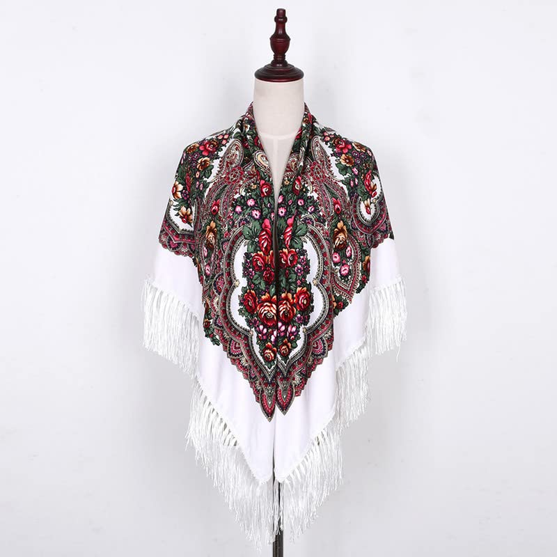 Women's Scarf Shawl Wrap Russian Babushka Traditional Retro Ukraine Style Printed tassels Square Scarfs(51inx51in)3