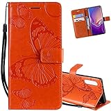 EMAXELER Samsung Galaxy A10 Case Shockproof PU Leather Retro Butterfly Embossed Wallet Flip Case Magnetic Stand with Card Slot Folio Cover for Samsung Galaxy A10 / M10 Butterfly Orange KT