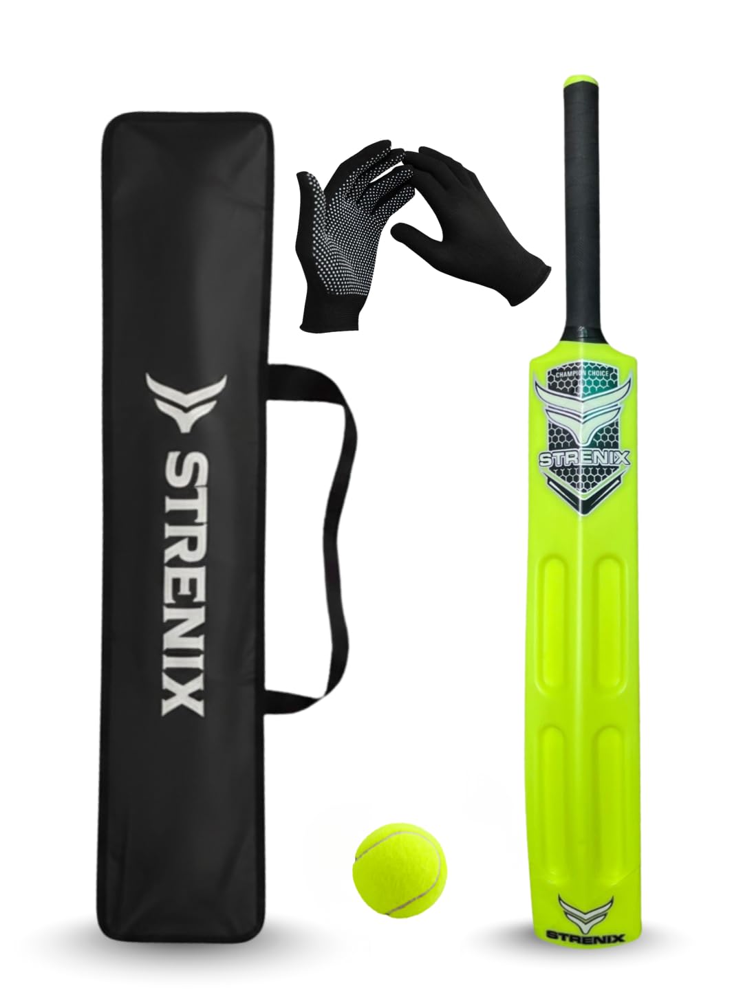 Champion Choice Cricket Plastic Bat Set with Free Carry Bag, Tennis Ball, Batting Gloves, Short and Long Handle Options (Green, Long Handle)-image-22