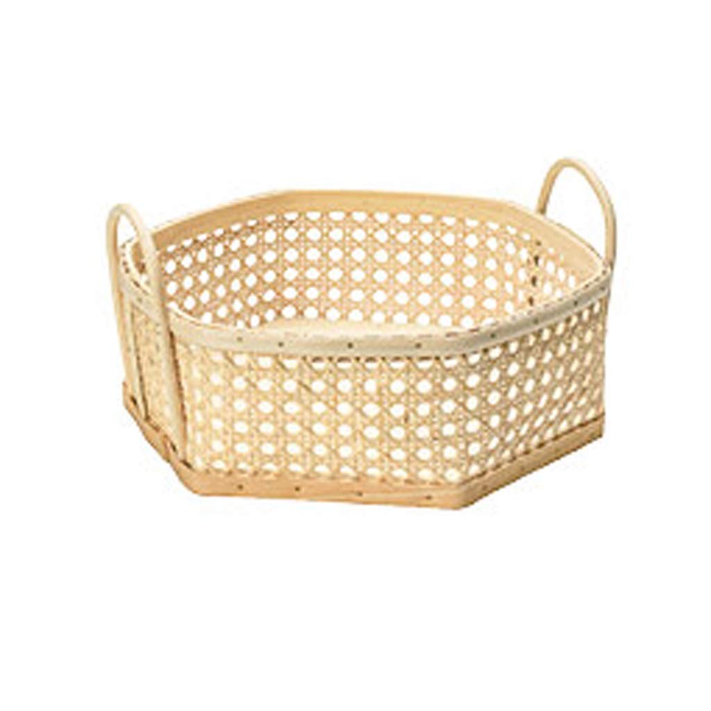 Shopping Baskets Double Rattan Hexagonal Bread Basket Fruit and Vegetable Basket Hand-Woven Food Basket Tray Storage Basket White Household Market Tote Basket