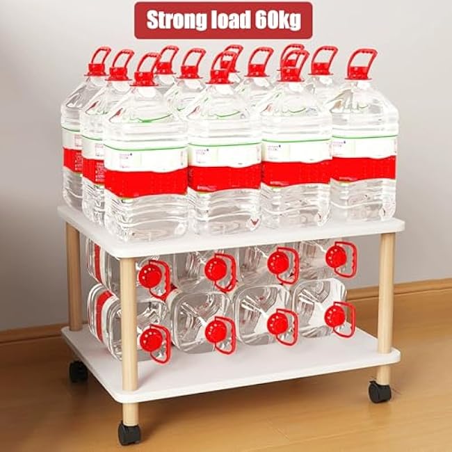 Wooden Rolling Storage Cart for Printer & Utility, 2-Tier Organizer with Lockable Wheels, Compact Shelf for Home Office, Kitchen & Bedroom (Natural & White)-52QLK2Zk