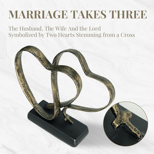 Wedding for Couple, Two Hearts and Cross Iron Sculpture, Heart Sculpture Gift for Her and Him, 1st 10th 25th to 50th or 60th Anniversary, Includes Present Box and Poem Card - Image 4