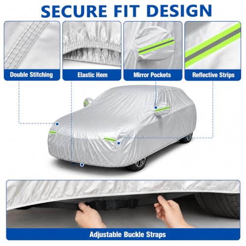 Image of GXARTS Car Cover 196 inchx78 inchx59 inch Waterproof All-Weather Sedan Cover Outdoor Indoor with Zipper Door & Windproof Straps | UV Snow Dust Protection Fit for Toyota Camry Honda Accord Kia K5 Altima