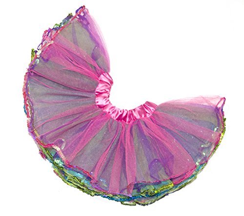 VMG Multicolor Rainbow Tutu For Girls Layered Tulle Skirt Reversible With Sequins (Medium)