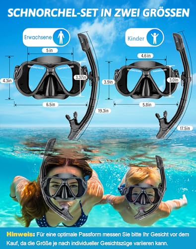 Foto von QcoQce Schnorchelset für Erwachsene, Trocken Schnorchel mit Anti-Fog und Anti-Leck Tauchmaske aus Gehärtetem Glas, Panorama Sicht und Leichtes Atmen für Schnorcheln und Tauchen