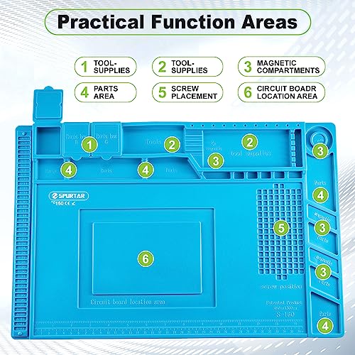 Spurtar Soldering Mat, Soldering Station 45 x 30 cm 500℃ Heat-Resistant Silicone Work Mat, Anti Static Magnetic Electronics Repair Silicone Pad for Electronic, Soldering, Phone Laptop Watch Repair 4 Spurtar Soldering Mat, Soldering Station 45 x 30 cm 500℃ Heat-Resistant Silicone Work Mat, Anti Static Magnetic Electronics Repair Silicone Pad for Electronic, Soldering, Phone Laptop Watch Repair - Image 4