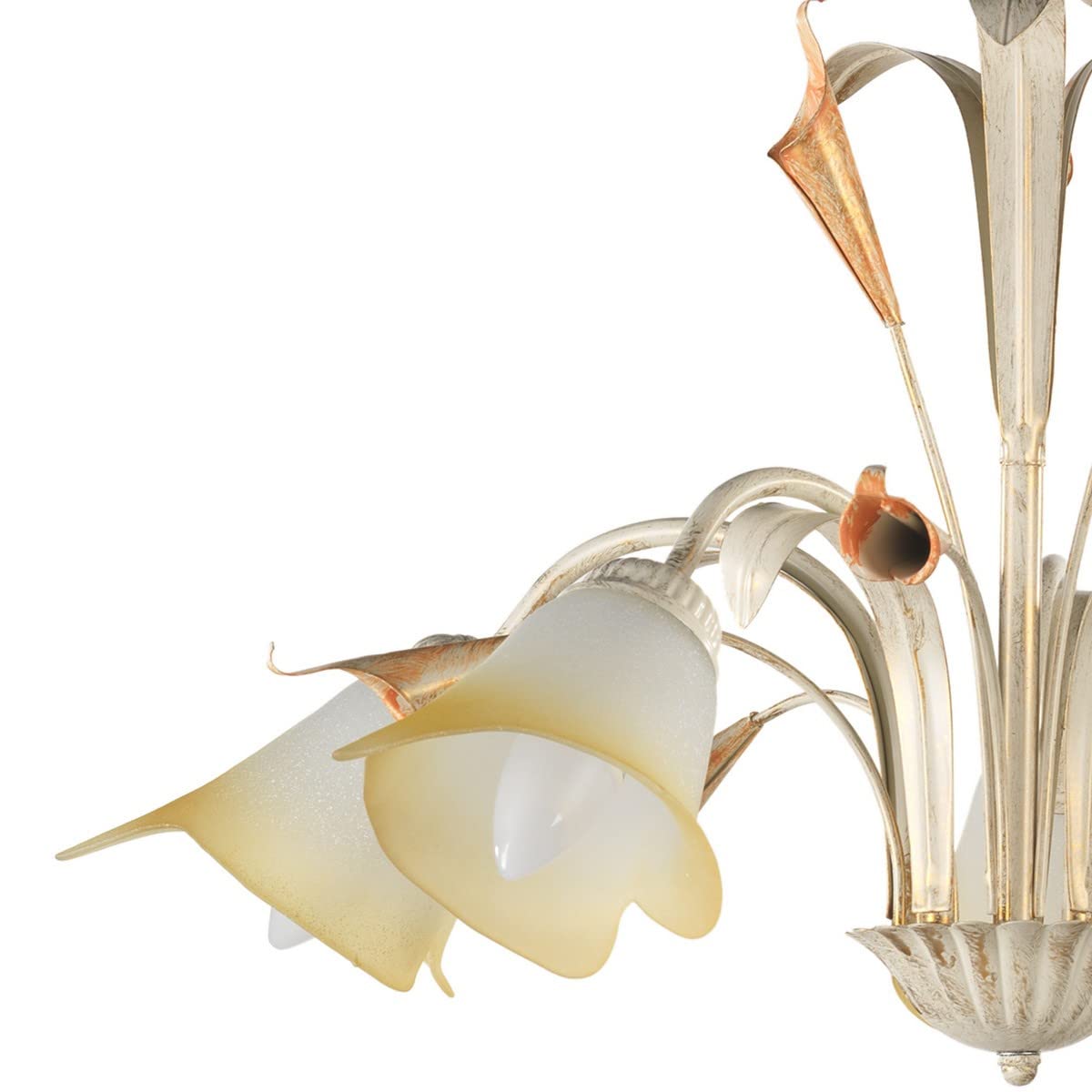 Onli Lucrezia - Lampadario 5 Luci. Struttura in Metallo Color Avorio. Paralumi in Vetro Satinato