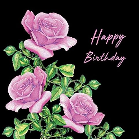 Happy Birthday Greeting Card - Attractive Eye-catching Modern Floral - Purple Golden Spire - Black Background with Purple Script - Blank Inside - Botanical Watercolour Cover