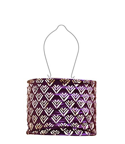 Allsop Home and Garden Soji Stella Drum LED Outdoor Solar Lantern, Handmade with Weather-Resistant Fabric for Patio or Garden, Color (Plum)