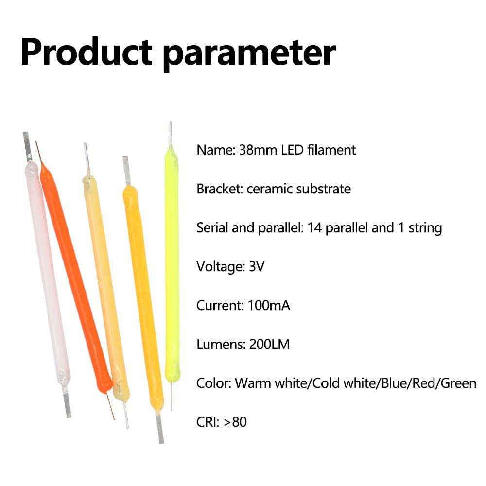 10 Pcs 3V 120MA 38MM LED Filament Edison Bulbs Incandescent Light Accessories Cold Warm Light Diode for Repair — view 8