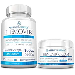 Approved Science Hemovir – Hemorrhoid Capsules and Cream – Dual-Action Stops Itching and Optimizes Blood Flow – Internal and External Care – 45 Capsules + 2 Fl Oz – Vegan – Non GMO – Made in The USA