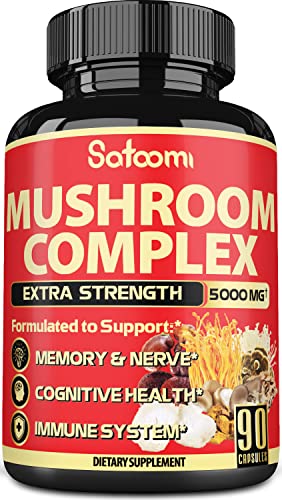 10in1 Mushroom Complex Capsules 5000 mg - with Lion's Mane, Cordyceps, Reishi, Chaga, Maitake, Shiitake, Enoki, Agaricus & Others - Memory & Immune Support - 90 Caps 3 Months