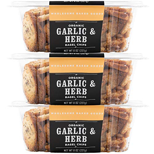 Schwartz Brothers Bakery, Bagel Chips, Garlic & Herb, Organic, Kosher, Artisanal, Vegan. Freshly baked 8oz container (Pack of 3)