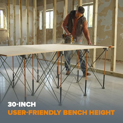 BORA Centipede 30in Folding Work Table Set - No Assembly 15-Strut Collapsible Table 6000lb Weight Limit - 4x8ft Mobile Work Station with Storage Bag, Foldable Work Bench Table - CK15S, Orange