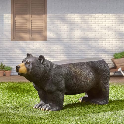 MGO Bear-Shaped Concrete Outdoor Bench - Heavy Duty Garden Stool, All-Weather Patio Seating,Matte Black Finish, No Assembly Required (Traditional/Cottage Style, Multi-Use as Plant Stand/Side Table)