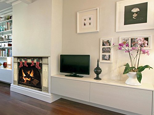 lepni.me Wall Stickers Fireplace with Burning Log Fire Holiday Wall Decal Decoration Firewoods Flames Photorealistic Art Poster (Large 4 Christmas Stockings Sahara)