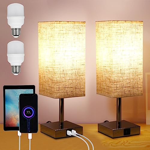 Neoglint Bedside Lamps Set of 2, Touch Control Table Lamps with USB-C+A Charging Ports and Bulbs - Image 4