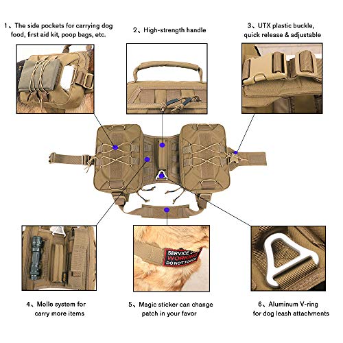 EXCELLENT ELITE SPANKER Dog Pack Hound Dog Saddle Bag Backpack for Travel Camping Hiking Medium & Large Dog with 2 Capacious Side Pockets(COB-L) - Image 5