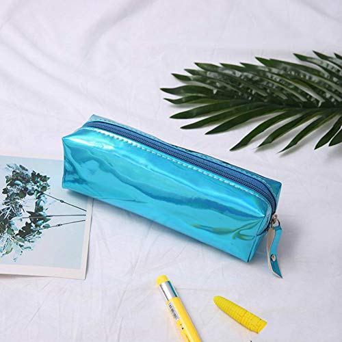 Estuche láser iridiscente de calidad de poliuretano, material escolar BTS, papelería, estuche de regalo, estuche escolar, bonito estuche de lápices BTS herramientas escolares, color azul