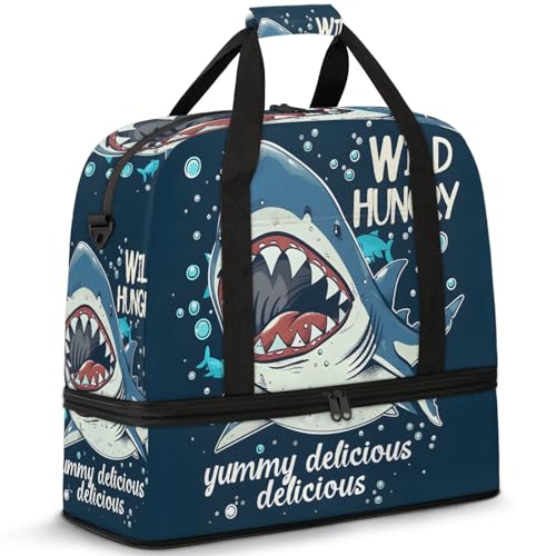 Large Weekender Overnight Bags Animal Cartoon Shark Cute Travel Duffel Bag for Women Men Gym Bag With Shoe Compartment Foldie Travel Tote Bag Carry On Personal Item Bag for Travel Gym Sports