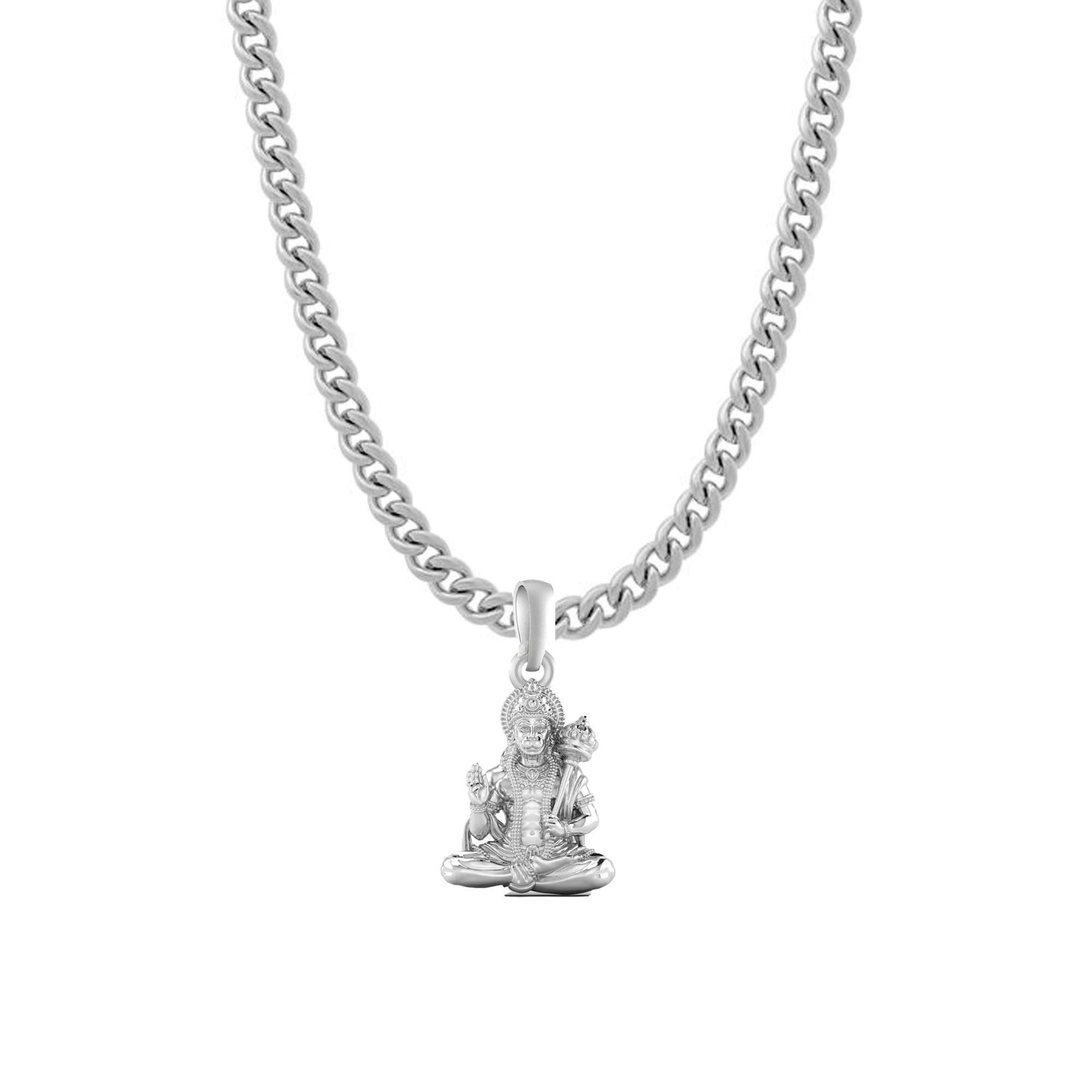 God Hanuman Chain Pendant (Pendant with Curb Chain- 22 inches) for Men & Women Pure Silver Lord bajrang bali Chain Locket for Good Health & Wealth - MPSC7092-image-45
