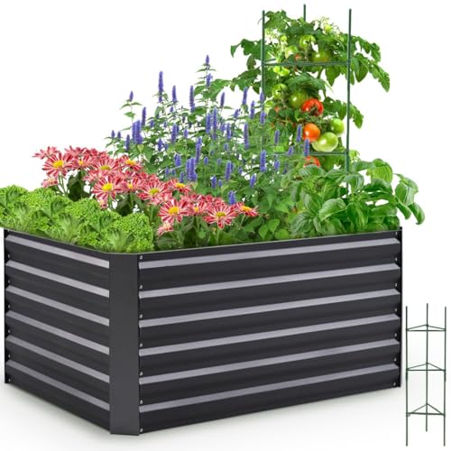 Quictent Galvanized Raised Garden Bed 4x3x1 Ft Metal Planter Box for Vegetables Bottomless for Backyard Dark Grey 2PCS