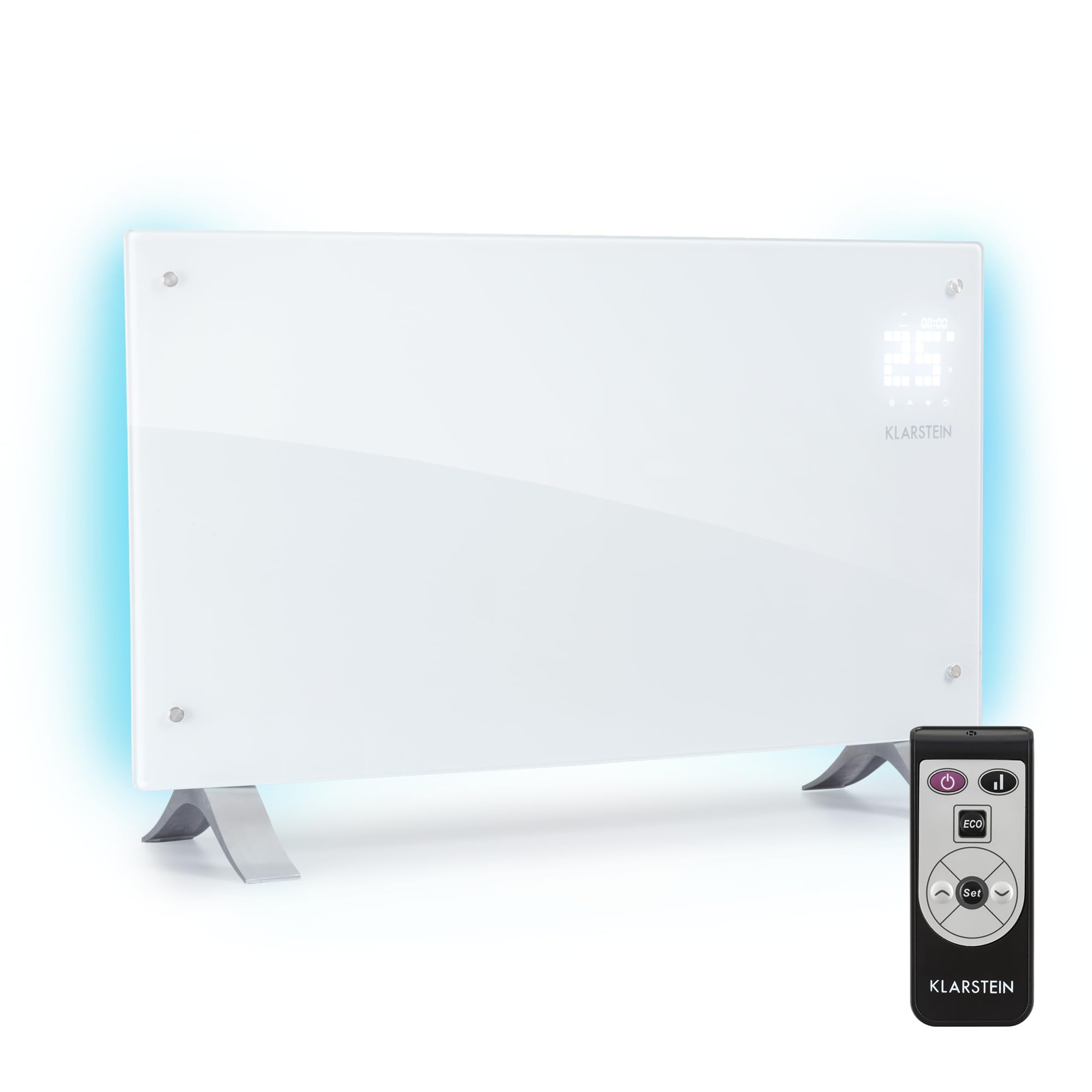 Klarstein Bornholm Curved Ambient - Convector, Calefactor bajo consumo, 1000 ó 2000 W, De 5° a 45°C, Táctil, Radiador electrico bajo consumo, Autoapagado, Programable, Certificado IP24, Blanco