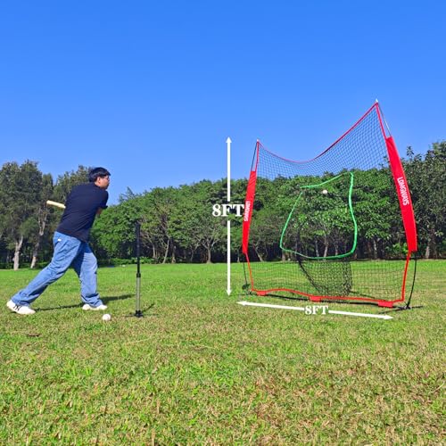 Image of 7x7ft /8x8ft Baseball Softball Net with Steel Frame for Batting, Hitting, Pitching, Portable Baseball Batting Net with Carry Bag, Great for All Levels