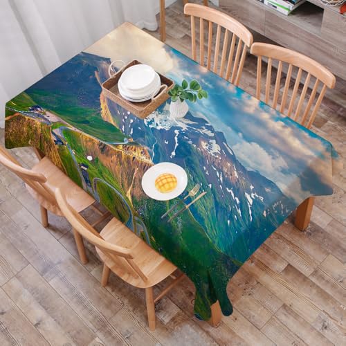 DALEXHM Nappe Rectangulaire 137x183 cm Nappe Exterieur Imperméable Anti-tâche Protection de Table pour Salle à Mangerr,Montagne, Route Alpine de Haute...