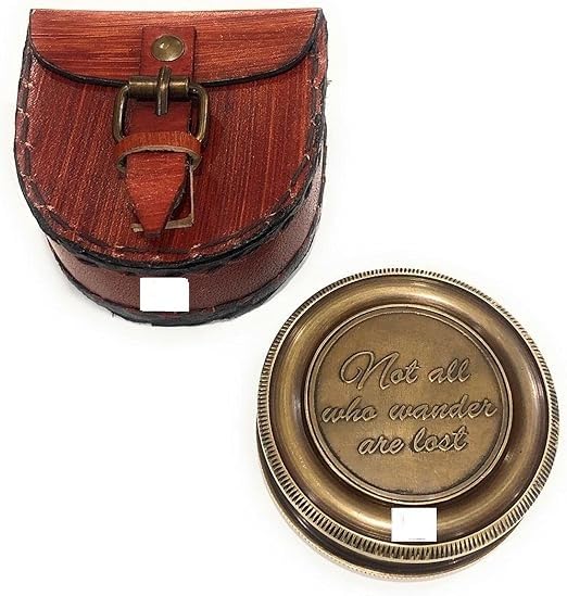 Brújula de bolsillo náutica de latón con cita inspiradora, cadena y estuche de cuero - Regalo ideal para amantes de la aventura, viajeros y ocasiones especiales miniatura 1