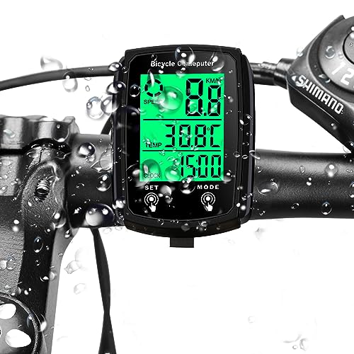 Bike Speedometer, Waterproof Bicycle Speedometer and Odometer Wired - Accurate Cycling Speed Tracker with LCD Backlit Display and Multiple Functions (Black)