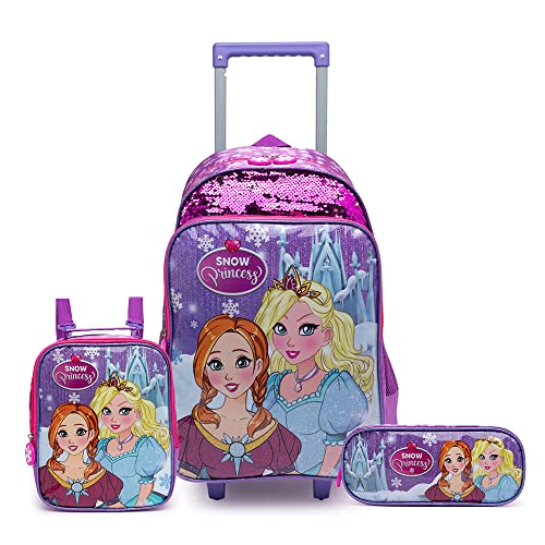 Kit Princesas Mochila de Rodinha + Lancheira Térmica + Estojo Duplo Spector Escolar