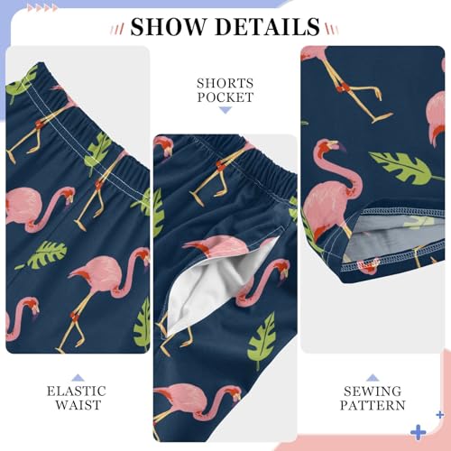 Flamingo with Leaves Boys Long Pants Soft Trousers Elastic Waist Kids Lounge Bottoms with Pockets S-XL4