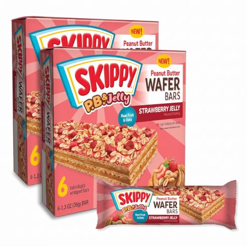 SKIPPY P.B. &amp; Jelly Wafer Bars, Strawberry Jelly Flavor, Real Fruit &amp; Oats, 6 Individually Wrapped Bars (7.8 oz) (Pack of 2)