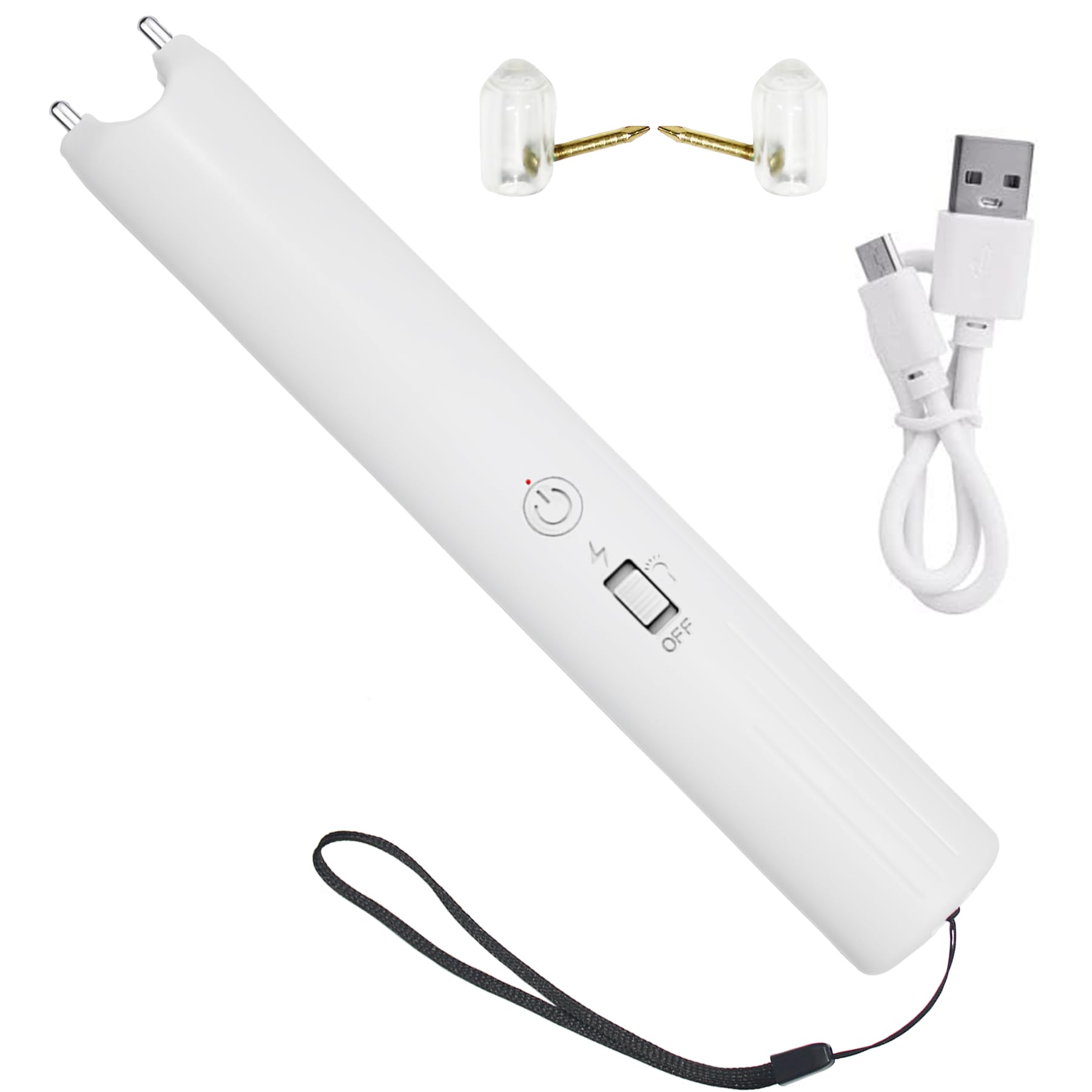 Portable Cattle Prod, Pocket Sized Handheld Rechargeable Electric Livestock Prod for Pig, Cattle, Sheep, Dog and More, with LED Light and Lanyard (White, 10.24 Inch)