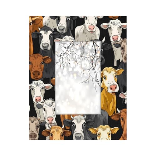 Mexpekil Cadre photo rectangulaire 10,2 x 15,2 cm - Motif vache - Cadre photo en bois pour bureau, table, collage mural, décoration murale sans passe-partout