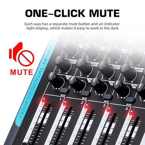 Image of hayden HY-8FX 10-Channel DJ Mixer With 99 DSP Reverb, 7-Band EQ, USB, Bluetooth, 48V Phantom, One-Click Mute Pro Sound Console For Recording, Stage, Studio, And Live Performance, Black