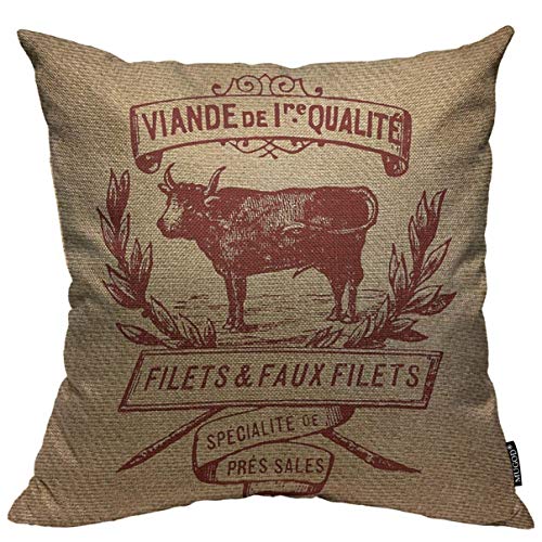 Mugodthrowpillowcovervintagecowdeliadvertismenthomedecorativelinensquarepillowcaseformenwomenbedroomlivingroomcushioncover18x18inchbeigeandbrownpillowcase  Urban Country Home Decor Mugod throw pillow cover vintage cow deli advertisment home decorative linen square pillow case for men women bedroom livingroom cushion cover 18×18 inch beige and brown pillowcase  urban country home decor
