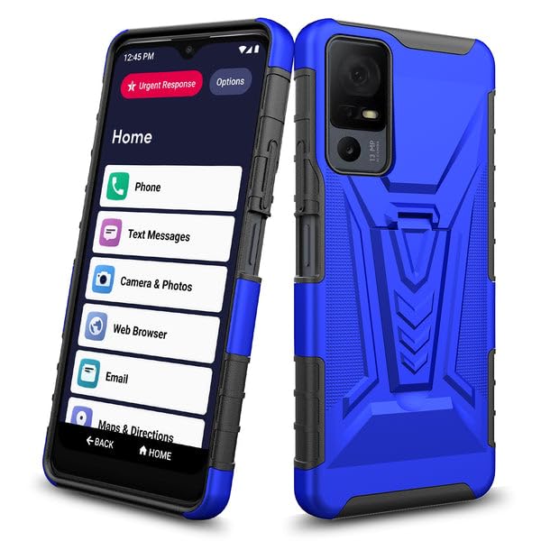 Case for Lively Jitterbug Smart4 / Lively Smart 4 / TCL 40XL / TCL 40T Phone Case with Tempered Glass Screen Protector Hybrid Cover with Kickstand Belt Clip Holster - Blue