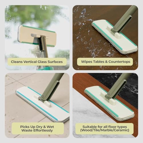 Image of HOFU Mini Mop for Kitchen with Self-Squeeze Mechanism | 3-in-1 Wipe, Mop & Brush | Microfiber Refill Pad - 1 Extra | Compact Design | White & Teal