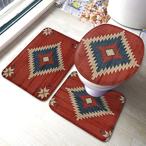 トイレマット 3点セット 足元マット トイレ蓋カバー U型 O型 角型 トイレマット セット 南西ネイティブアメリカンデザイン 滑り止め 吸水 速乾 防寒 抗菌 防臭 便器ふたカバー 家庭用 ホテル用