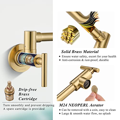 Wowow 2311200G Pot Filler Faucet Brushed Gold Commercial Wall Mount Stove Faucet, Brass Pot Filler Folding Faucet Over Stove, Kitchen Pot Faucet thumb #3