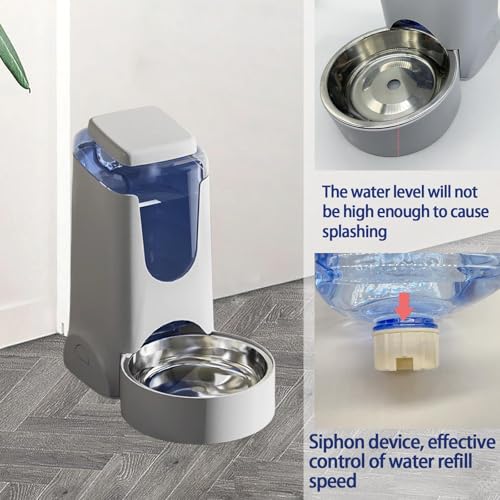 Pets Automatic Gravity Feeder Dogs 2.8L Food & 4L Water Dispenser Set with Stainless Steel Bowl for Small Medium Big Puppy Kitten(Light Gray) - Image 5