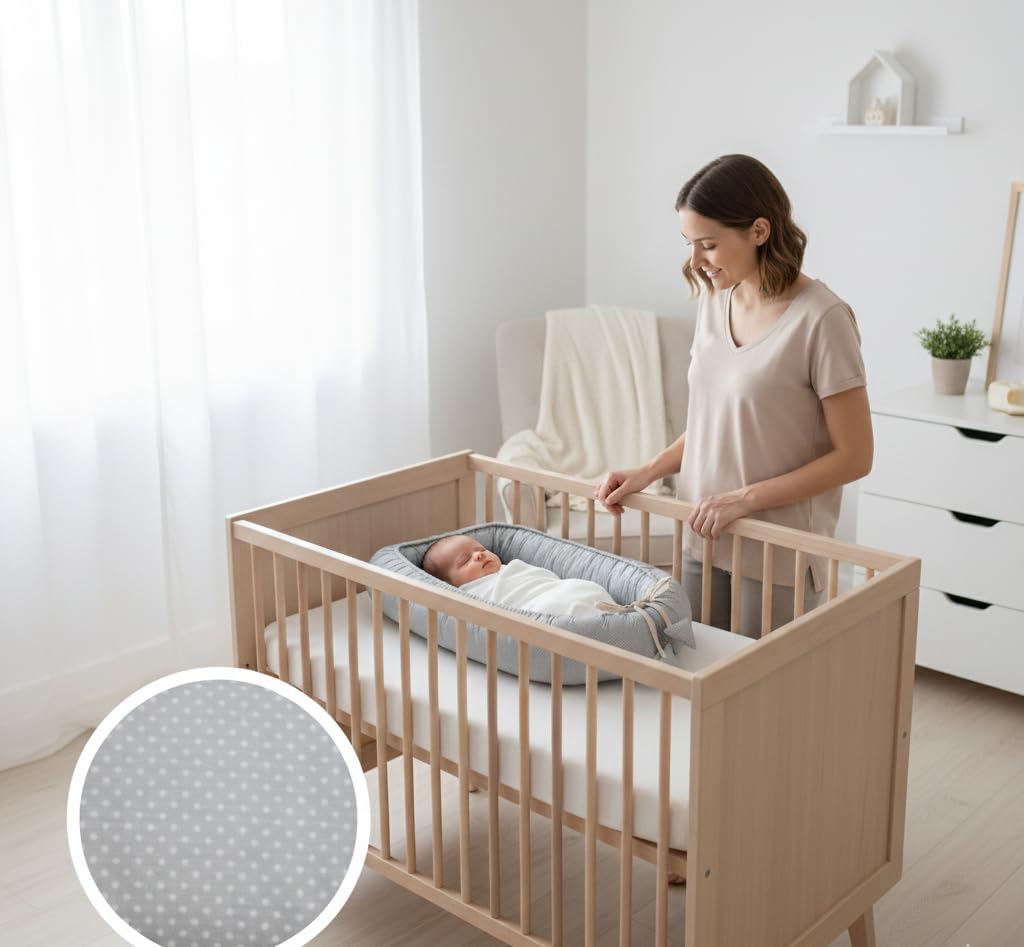 Nido Bebé 0-7 Meses 100% Algodón Certificado OEKO-TEX, Reductor de Cuna y Cuna de Viaje - Nido Bebé Acolchado y Mullido, Ideal para Colecho y con Lazo Ajustable 100% Made in Spain (Gris)